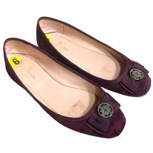 Kate Spade Fontana Flats 9 Suede Round Toe Ballet Shoes Wine Burgundy Red Classy